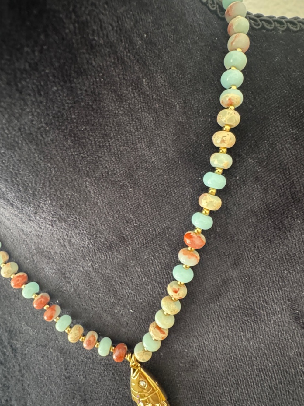 Gold Fish Pendant Beaded Necklace - Multicolor! Most insane piece in person - Picture 8 of 9